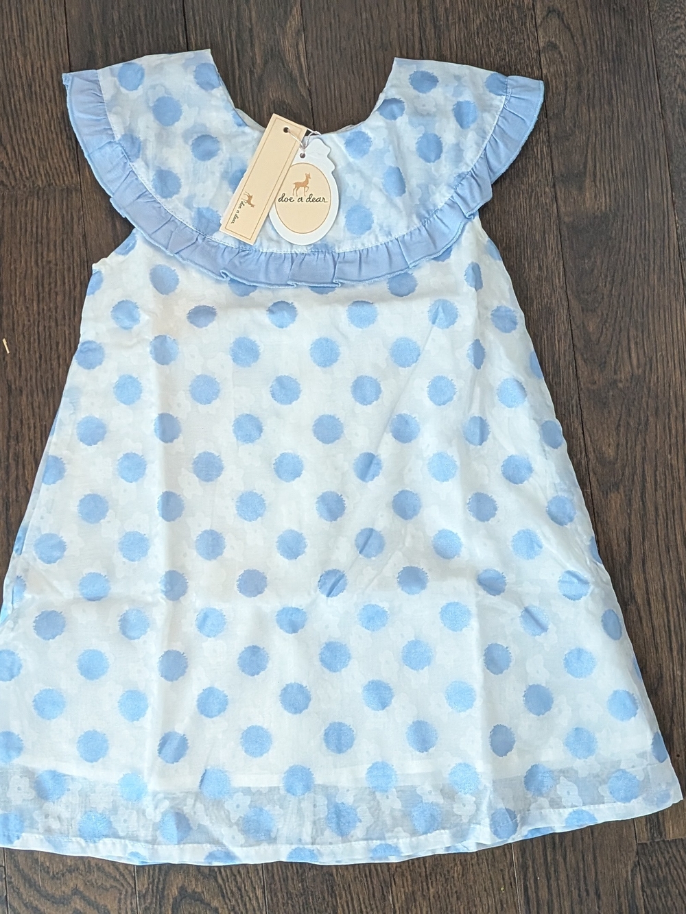 Light Blue Polka Dot Ruffle Collar Kids Dress by doe a deer